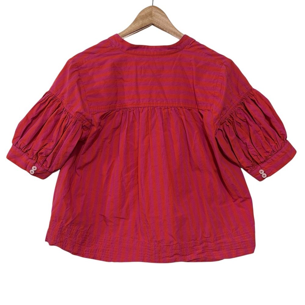 Anthropologie The Darcey Popover Swing Top Striped Blouse Puff Sleeve Women’s MP - Picture 3 of 10